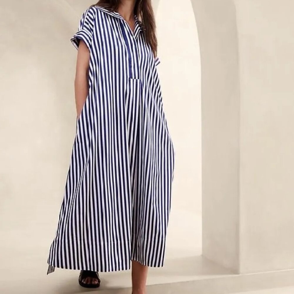 Banana Republic Navy and White Striped Maxi Dress